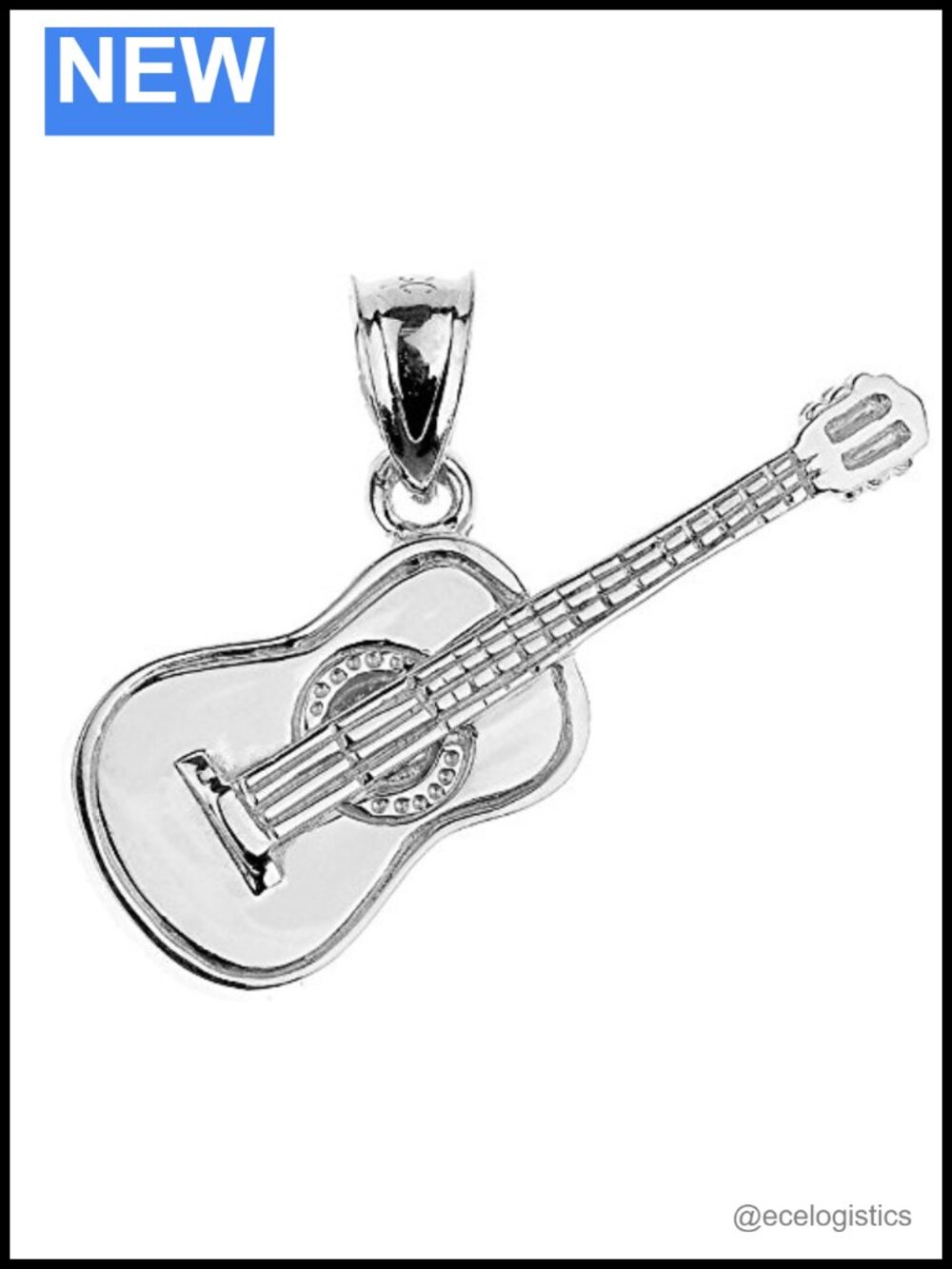 925 Sterling Silver Acoustic Guitar Pendant Necklace & Pendant Only